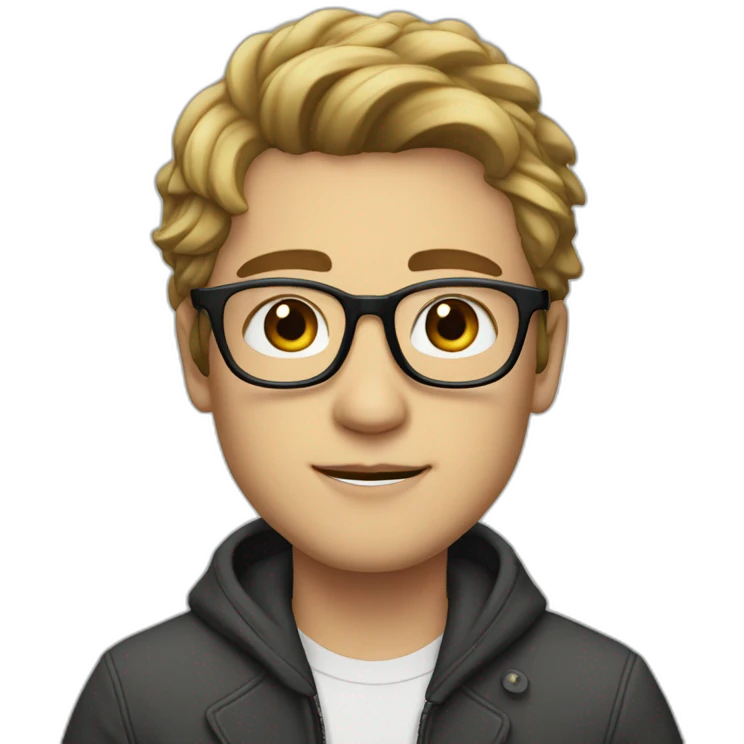 A beautiful young man with blapck, medium hair and white skin, wearing round glasses and jacket emoji