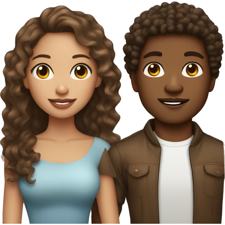 pretty brown skinned girl with long brown wavy hair with light skinned guy with big lips and a short afro   emoji