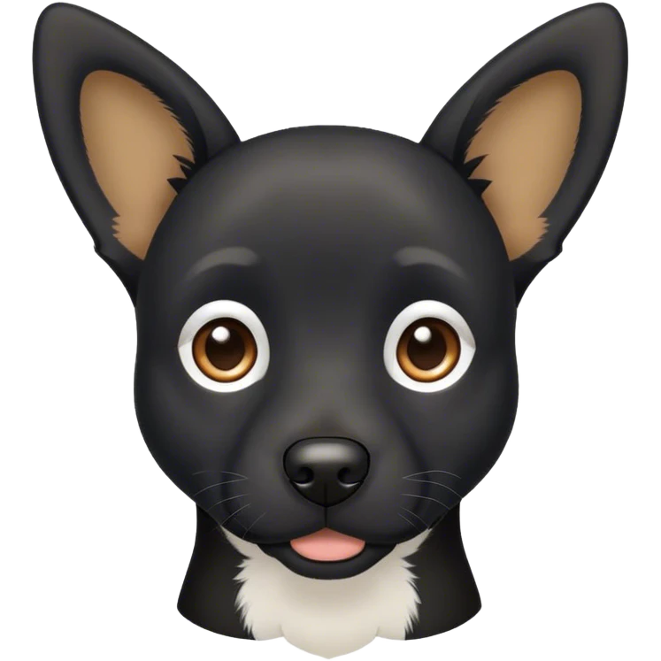 Black dog with small white strip on nose and ears up emoji