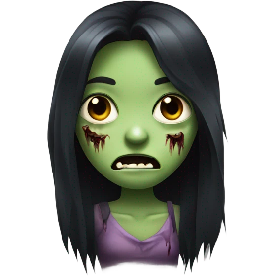 girl zombie with black long hair with teeth and serious face  emoji
