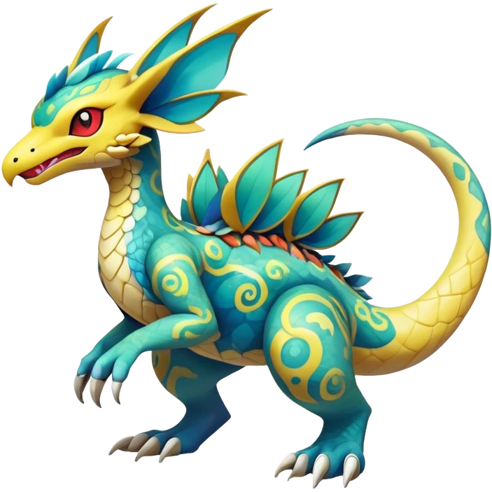 cool exotic fantasy-creature-Fakémon-Pokémon, full body, with markings emoji