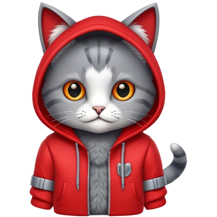 Robot cat in red hoody emoji