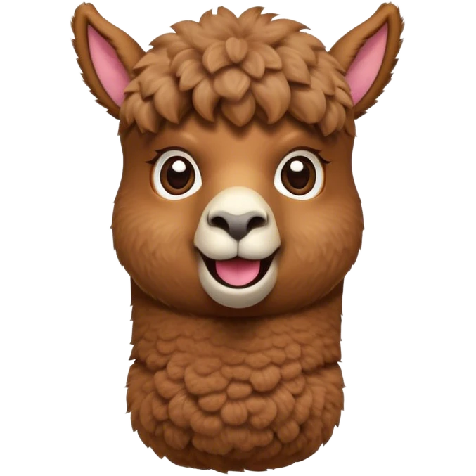 Cinematic Comical Brown Alpaca Portrait Emoji, Head tilted dramatically with an exaggeratedly amused expression, featuring a striking, plush brown fleece with playful texture, wide, expressive warm eyes filled with playful disbelief, Simplified yet hilariously expressive features, highly detailed, glowing with a slightly sassy glow, high shine, dramatic yet playful, stylized with an air of cheeky mischief, bright and endearing, soft glowing outline, capturing the essence of a spirited and over-the-top alpaca, so meme-worthy it feels like it could side-eye its way into internet fame instantly! emoji