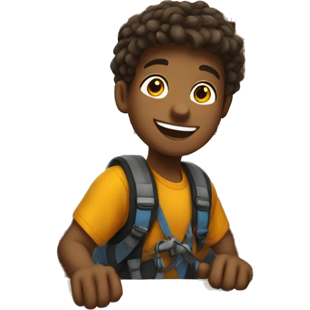 smiling boy by the window mountain climbing  emoji