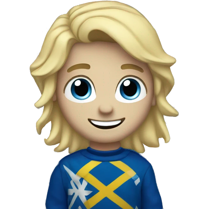 Male with blonde hair and blue eyes waving hand smiling with a Scotland flag emoji