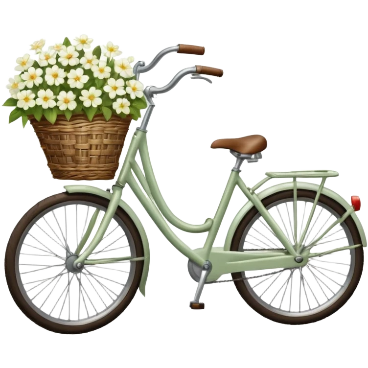 Bicycle with a basket filled with white flowers emoji