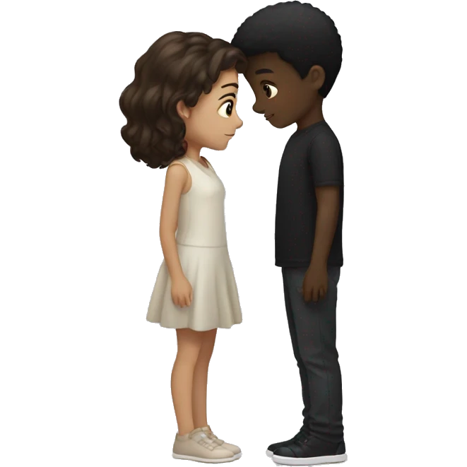 Boy girl with brown hair and black boy with black hair kissing  emoji