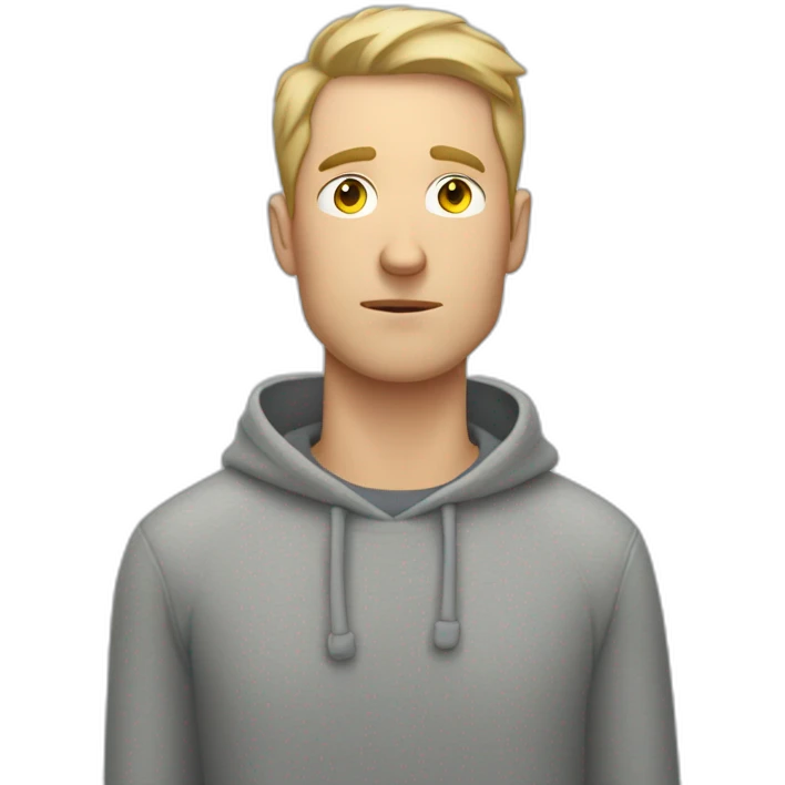 tired white man with very very very short hair in gray sweatshirt is tired  emoji