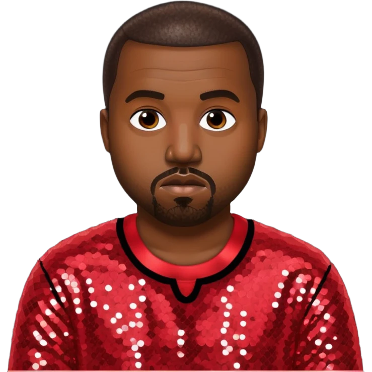 Kanye West with dark brown hair, red sequin outfit emoji