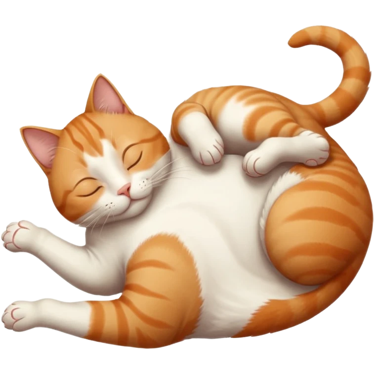 ginger and white small cat eyes closed lying down upside down with paws stretched out in different directions emoji