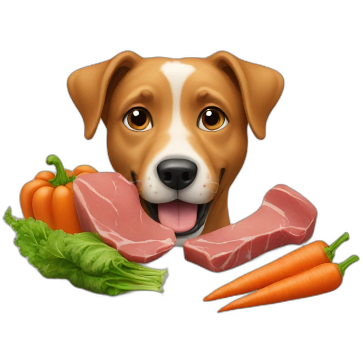 Dog eating vegetables and meat emoji