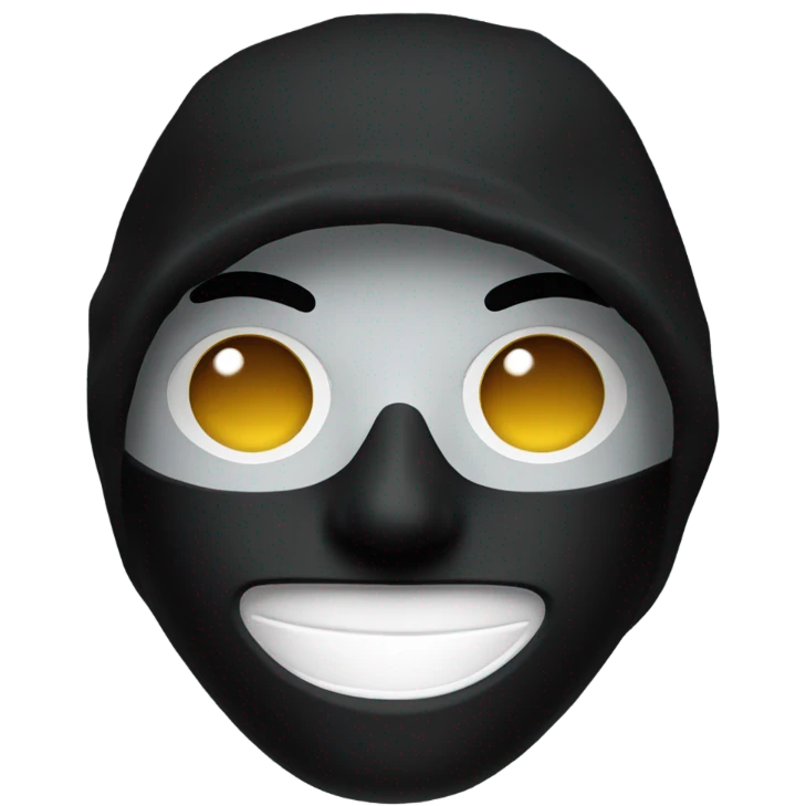 A guy with a metal black Matte mask with black hoodie hood up that says spongë emoji