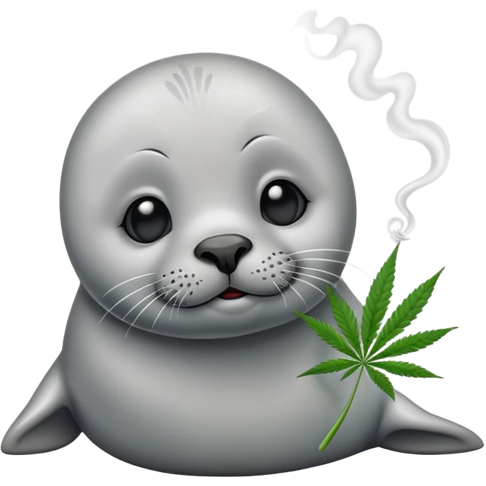 Grey slim baby seal Smoking cannabis weeds emoji