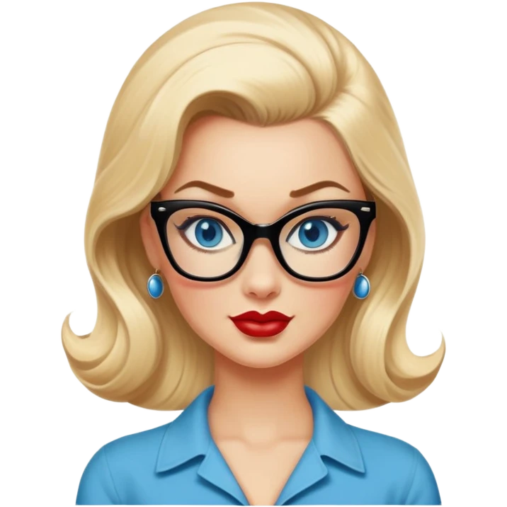 Photo Realistic 50's pin up pose ,  blonde, black glasses and blue eyes full figure emoji