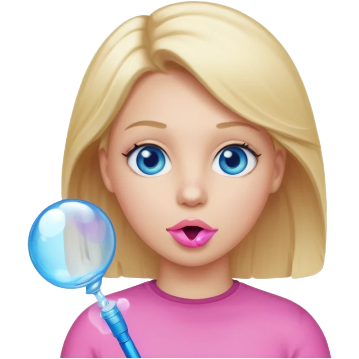 white women blonde hair blue eyes pink bubble in her mouth  emoji