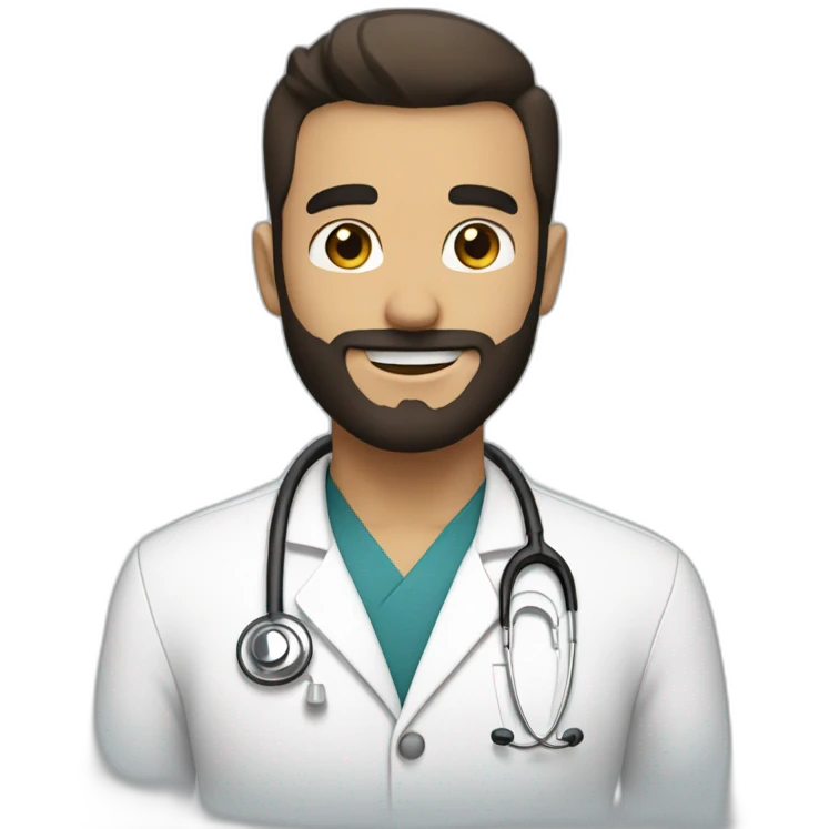doctor - beard - smiles white skin color black hair on the head brown beard emoji