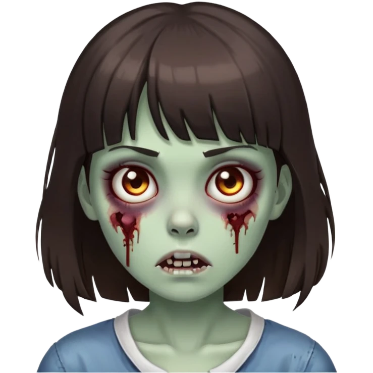 girl zombie com cabelo castanho escuro cabelo médio e franja até a metade da testa emoji