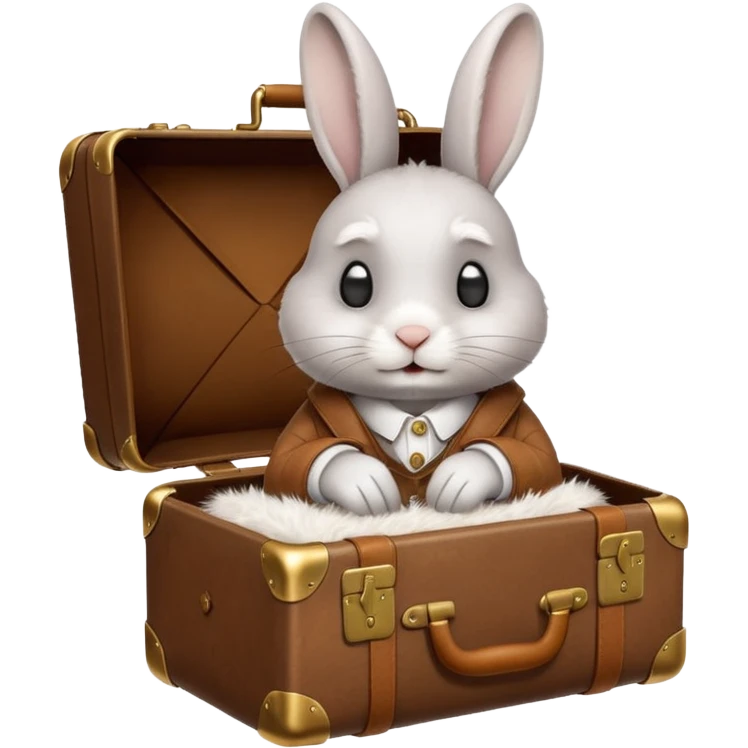 A curious rabbit nudging a tiny suitcase with its nose emoji