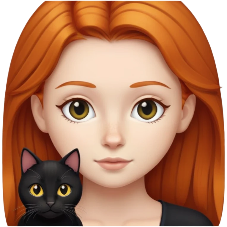 Ginger-haired girl and black cat  emoji
