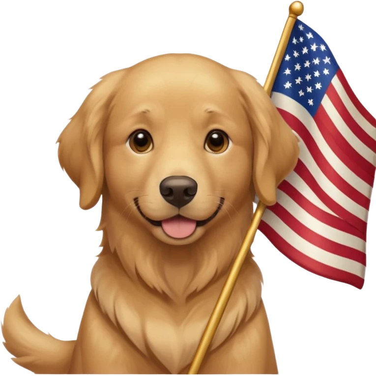 Golden retriever with American flag in its mouth emoji