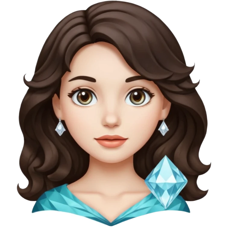 brunette girl with white skin wavy medium hair and diamond face shape emoji