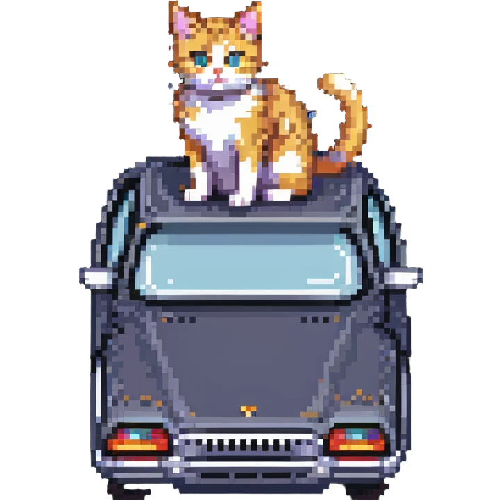 a cat sitting on top of a car, pixel art style emoji