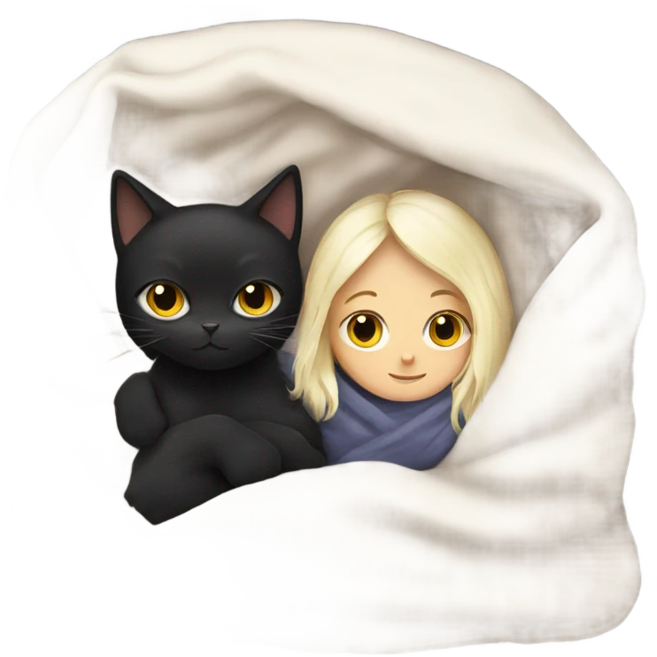 Black cat with White girl cosy under a blanket emoji