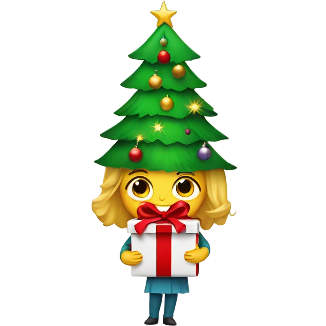 Christmas tree with a girl under it unwrapping a present  emoji