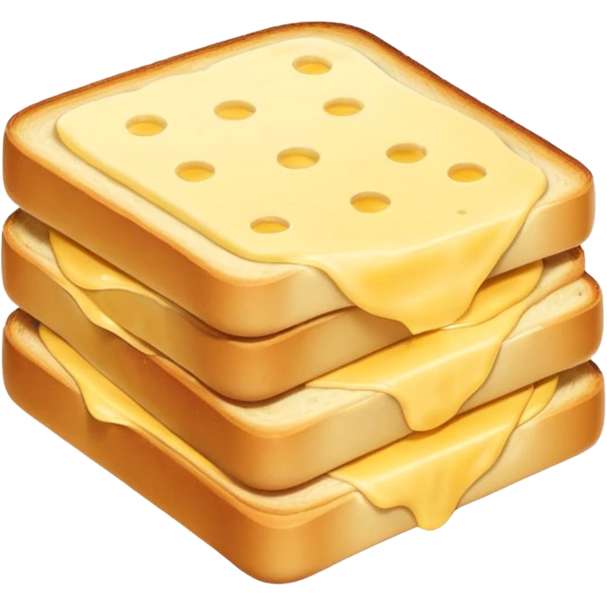 croque-monsieur cheese slices, thin, square, pale yellow, smooth glossy, rounded corners, supple, melt-friendly, slight layering or curl, no packaging, bread, plate, or faces, clean 3D, soft shadows, transparent background, emoji scale emoji