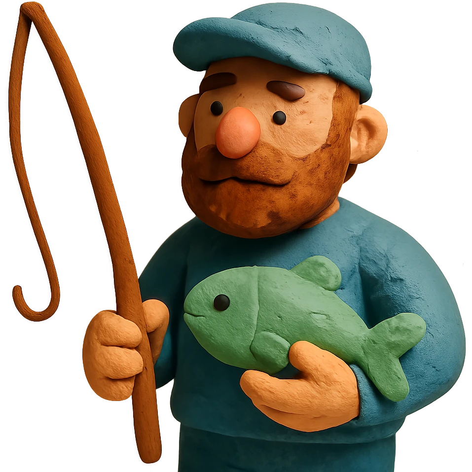 claymation style fisherman wearing a blue cap emoji