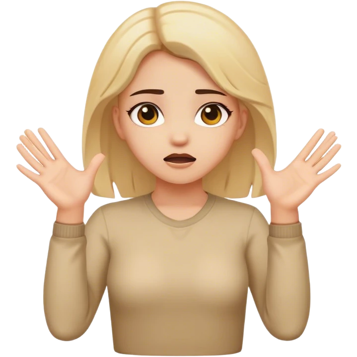 Girl with hands up guilty emoji