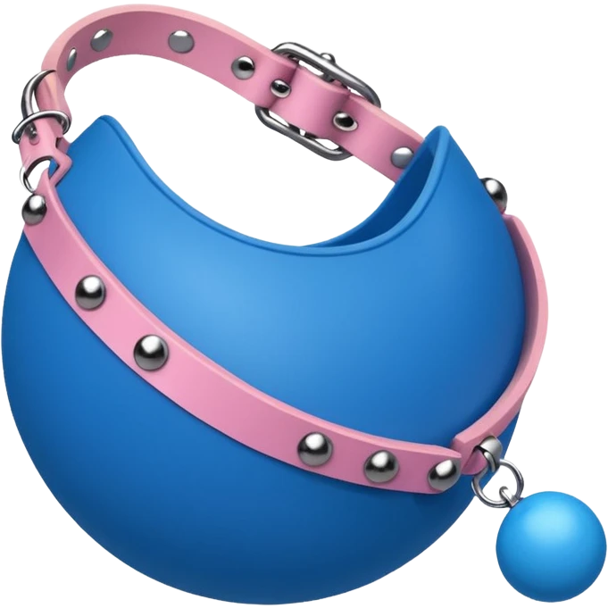 Blue ball for the gag on a ball gag with a white attachment collar with pink  studs on the collar  emoji