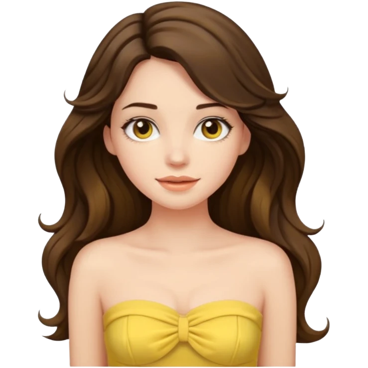 brunette girl with long wave hair and wear a yellow pastel strapless top emoji