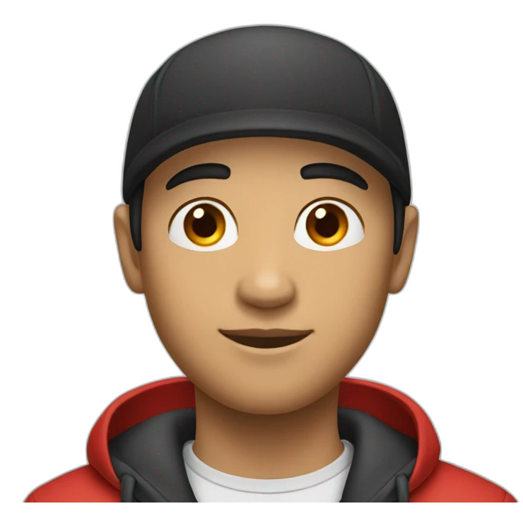 young male with red cap turned backwards black hair and shaved beard emoji