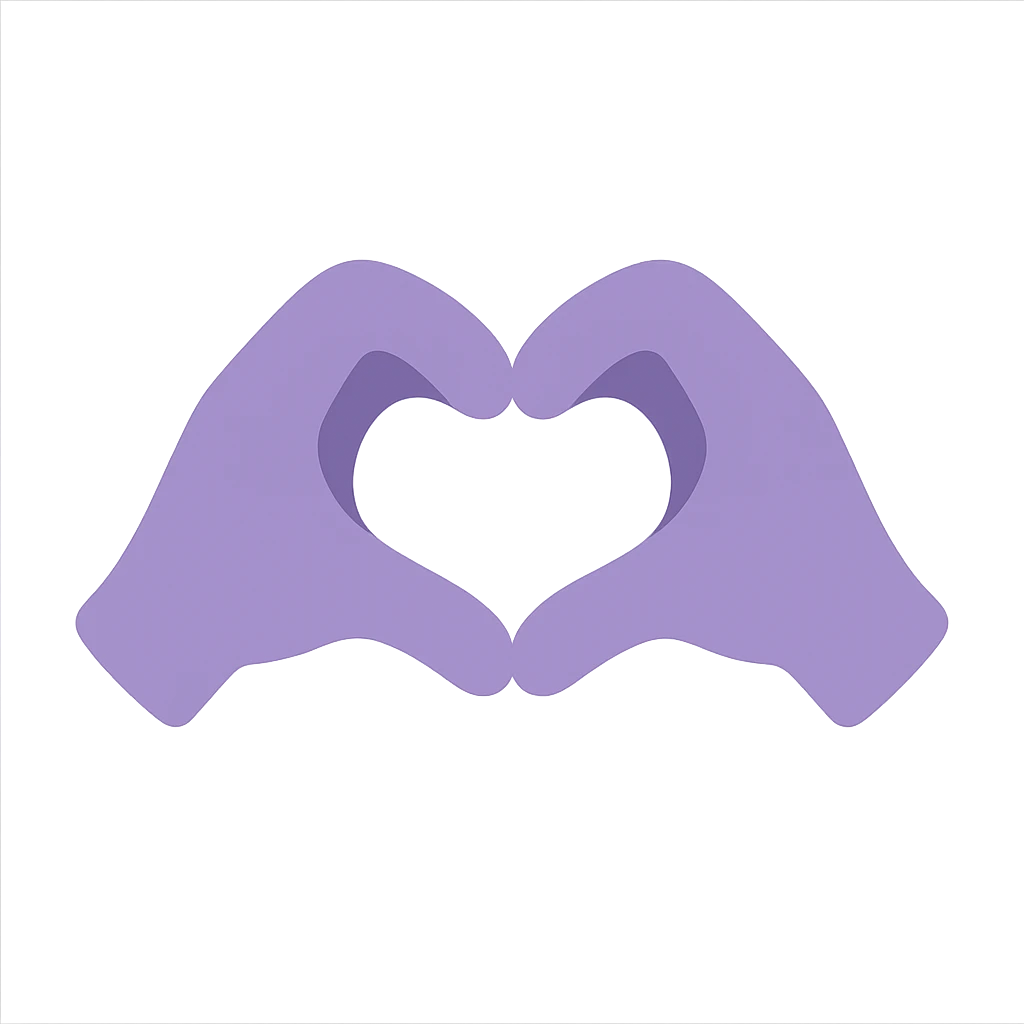 A dull purple Heart Hands emoji