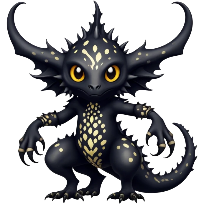 a dark gothic edgy vernid-fionbri-creature with splash patterns full body emoji