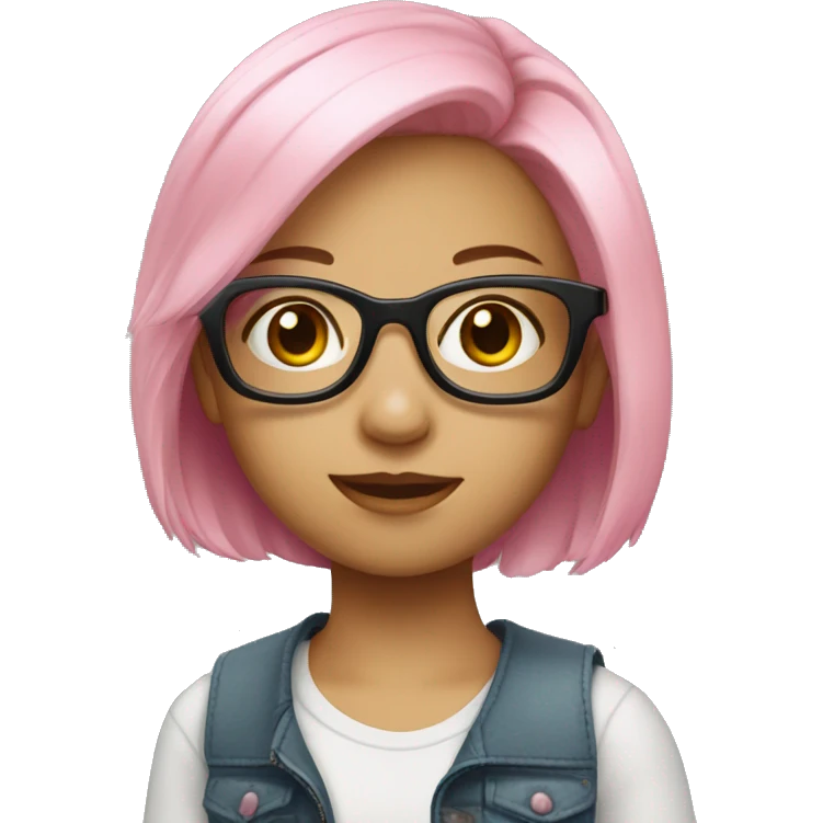 A young girl with pink medium length hair and glasses emoji