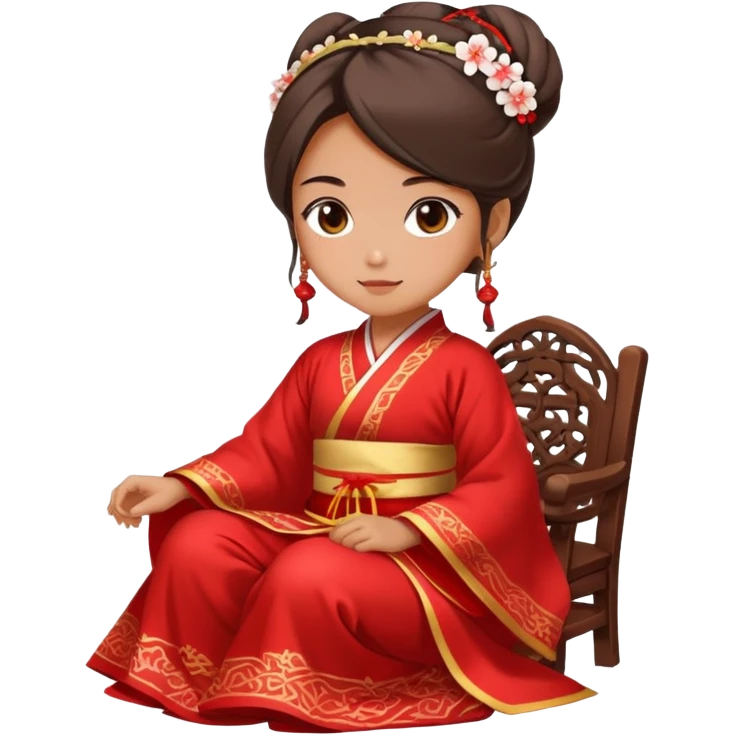 Beautiful girl wearing red Hanfu wedding dress sitting emoji