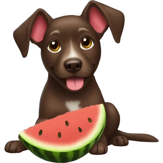 chocolate brown dog with short hair eating a watermelon emoji