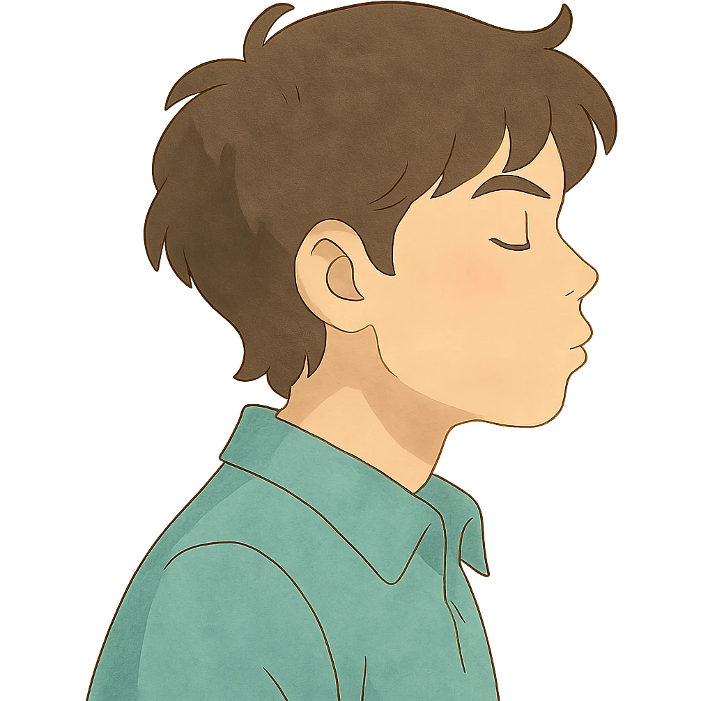 ghibli style illustration of a person mewing, soft colors, profile emoji