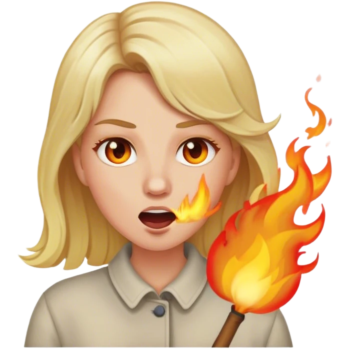 Woman with blond hair exhaling fire from mouth emoji