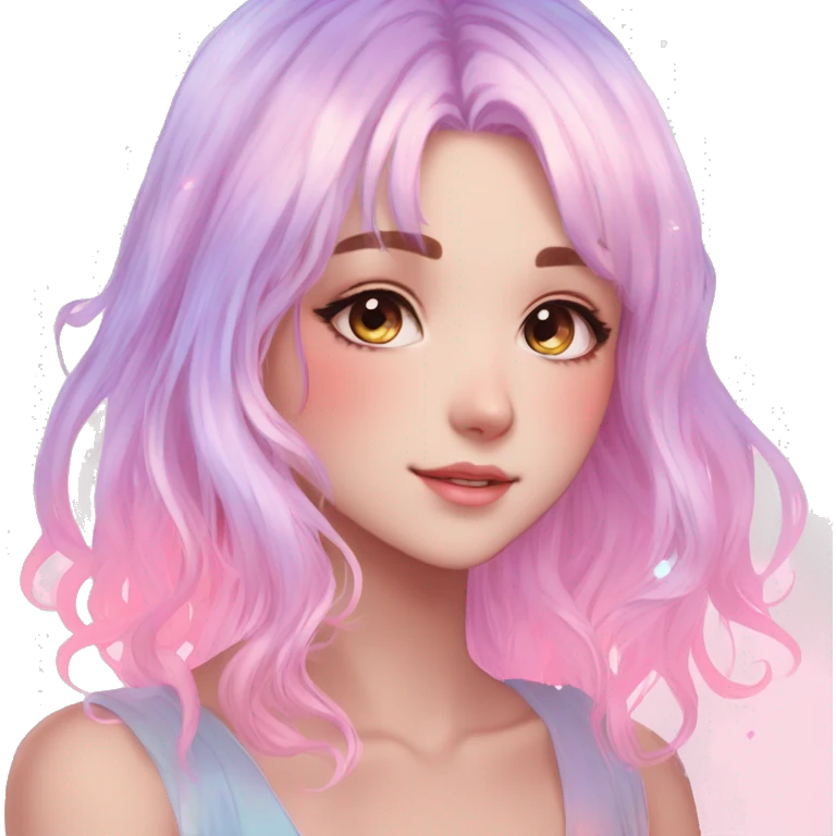Gorgeous Beautiful Blushing Petite Colorful-Shiny-Pastel-Fairy-Anime-Girl with beautiful gradient pastel hair aesthetic outlined emoji