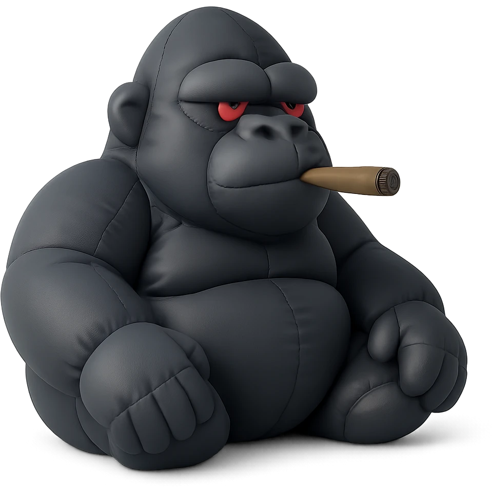 dark gray gorilla, red eyes, blunt in mouth, chill vibe emoji