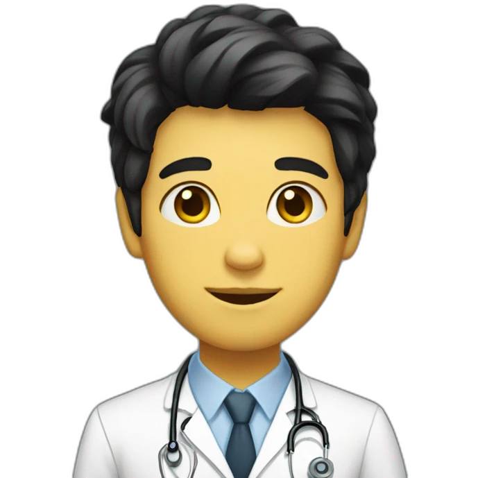 The Young doctor with black hair yellow face emoji