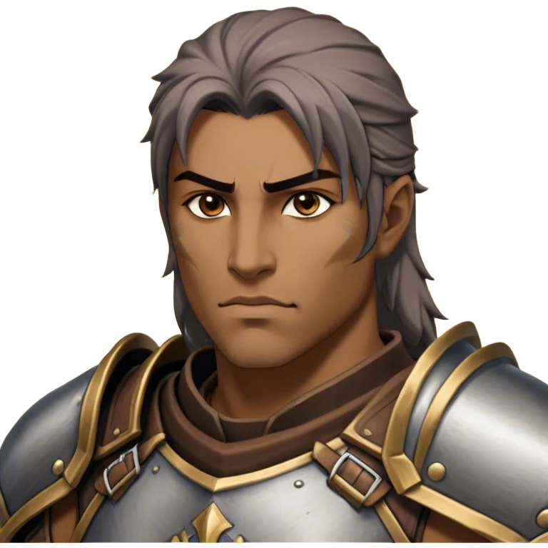 Cinematic Realistic WoW Human Warrior Portrait, head tilted epicly and inquisitively, showcasing a commanding presence and heroic grace. His chiseled features, resolute eyes, and meticulously crafted steel armor with leather accents in harmonious greys and bronzes are rendered with lifelike clarity and dramatic lighting, high shine, epic and awe-inspiring, embodying the spirit of a warrior poised for battle. emoji