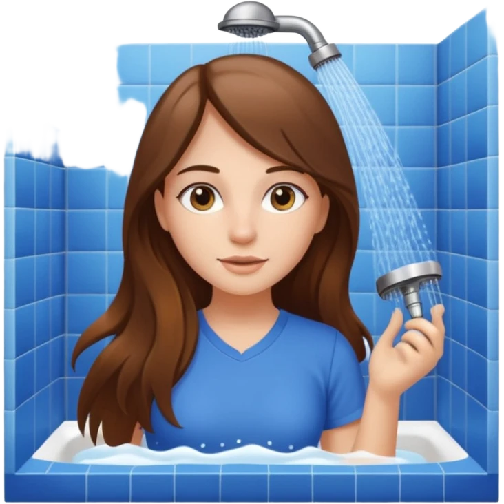 beautiful girl with long brown hair constructing new bathroom area with new shower and amenities  emoji