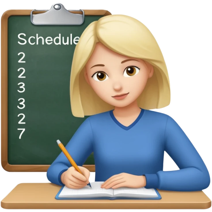 A female student writes a schedule making a plan. emoji