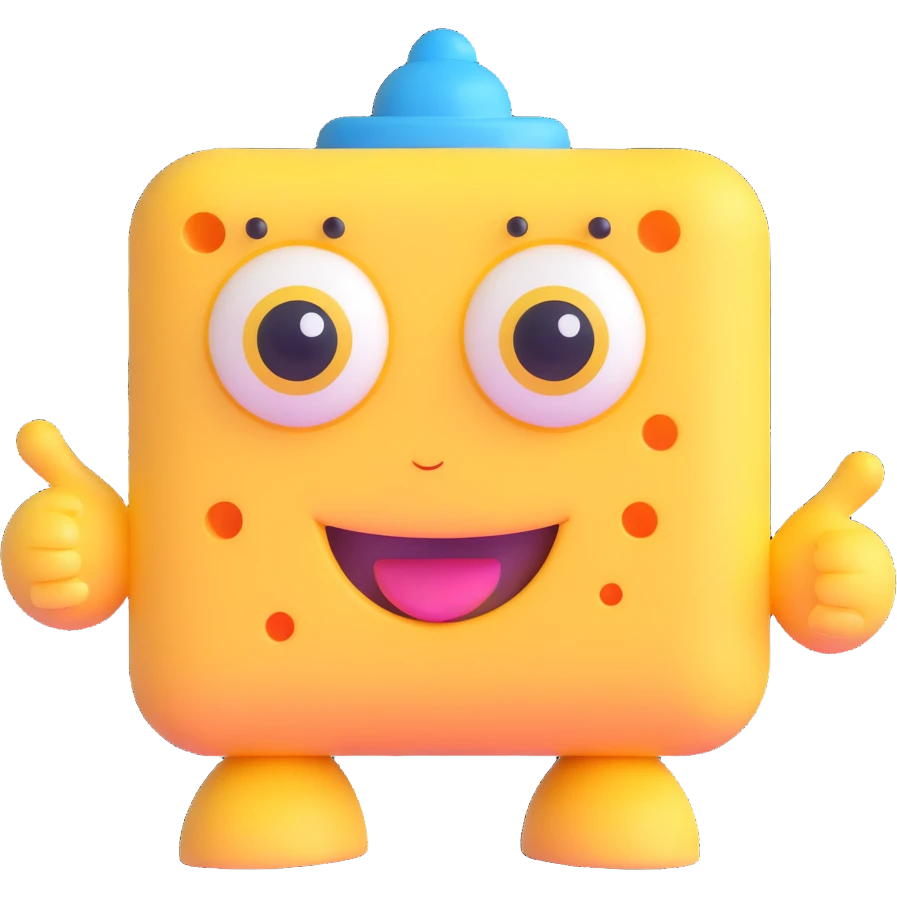 yellow sponge character with big eyes and a smile, inspired by SpongeBob emoji