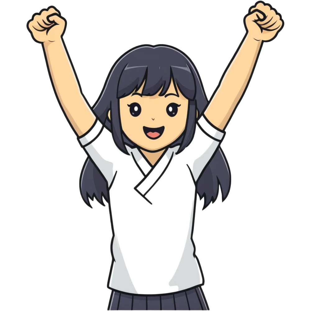East Asian woman with long black straight hair and bangs cheering for Doosan Bears baseball team emoji