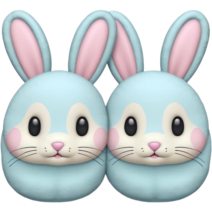 illustration of bunny slippers, claymation style, pastel colors, cute faces, cushion style emoji